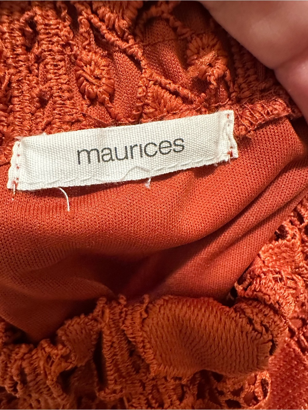 Maurices Rust Orange Crochet Lace Peasant Top - Picture 2 of 2